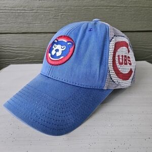 Chicago Cubs Mesh Snapback Trucker Hat Blue Faded Cooperstown American Needle
